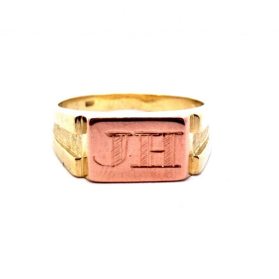 Zlatý pánský prsten s monogramem JH, vel. 61