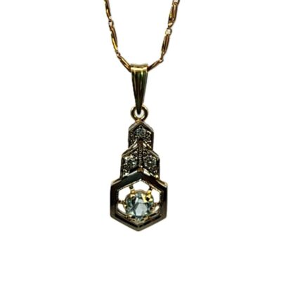 Zlatý přívěs s akvamarínem a diamanty
